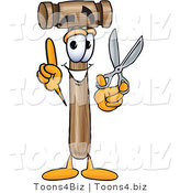 Vector Illustration of a Cartoon Mallet Mascot Holding a Pair of Scissors by Mascot Junction