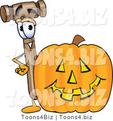 Vector Illustration of a Cartoon Mallet Mascot with a Carved Halloween Pumpkin by Mascot Junction