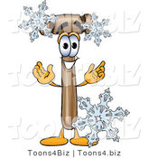 Vector Illustration of a Cartoon Mallet Mascot with Three Snowflakes in Winter by Toons4Biz
