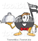 Vector Illustration of a Cartoon Music Note Mascot Dressed As a Waiter and Holding a Serving Platter by Toons4Biz
