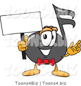 Vector Illustration of a Cartoon Music Note Mascot Holding a Blank Sign by Mascot Junction