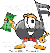 Vector Illustration of a Cartoon Music Note Mascot Holding a Dollar Bill by Toons4Biz