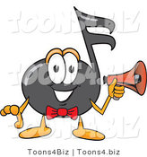 Vector Illustration of a Cartoon Music Note Mascot Holding a Megaphone by Toons4Biz