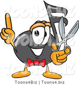 Vector Illustration of a Cartoon Music Note Mascot Holding a Pair of Scissors by Toons4Biz