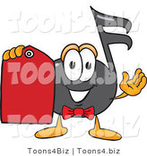 Vector Illustration of a Cartoon Music Note Mascot Holding a Red Sales Price Tag by Mascot Junction