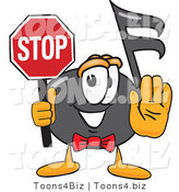 Vector Illustration of a Cartoon Music Note Mascot Holding a Stop Sign by Toons4Biz