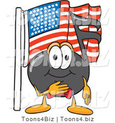 Vector Illustration of a Cartoon Music Note Mascot Pledging Allegiance to an American Flag by Mascot Junction
