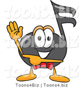 Vector Illustration of a Cartoon Music Note Mascot Waving and Pointing by Toons4Biz
