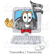 Vector Illustration of a Cartoon Music Note Mascot Waving from Inside a Computer Screen by Toons4Biz