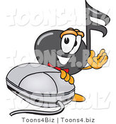 Vector Illustration of a Cartoon Music Note Mascot with a Computer Mouse by Toons4Biz