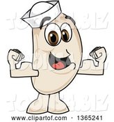 Vector Illustration of a Cartoon Navy Bean Mascot Flexing His Muscles by Mascot Junction