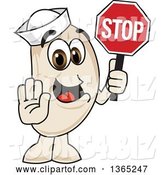 Vector Illustration of a Cartoon Navy Bean Mascot Gesturing and Holding a Stop Sign by Mascot Junction