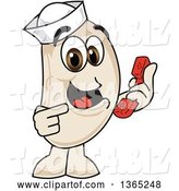 Vector Illustration of a Cartoon Navy Bean Mascot Holding and Pointing to a Telephone by Mascot Junction