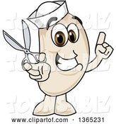 Vector Illustration of a Cartoon Navy Bean Mascot Holding up a Finger and Scissors by Mascot Junction