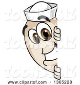 Vector Illustration of a Cartoon Navy Bean Mascot Looking Around a Sign by Mascot Junction