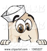 Vector Illustration of a Cartoon Navy Bean Mascot Looking over a Sign by Mascot Junction