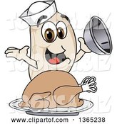 Vector Illustration of a Cartoon Navy Bean Mascot Serving a Roasted Thanksgiving Turkey by Mascot Junction