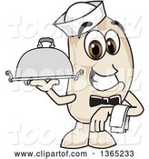 Vector Illustration of a Cartoon Navy Bean Mascot Waiter Holding a Cloche Platter by Mascot Junction