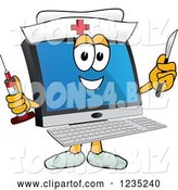 Vector Illustration of a Cartoon Nurse PC Computer Mascot Holding a Syringe and Scalpel by Mascot Junction