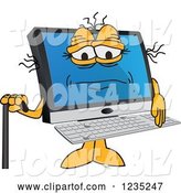 Vector Illustration of a Cartoon Old PC Computer Mascot with a Cane by Mascot Junction