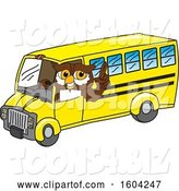 Vector Illustration of a Cartoon Owl School Mascot Driving a School Bus by Mascot Junction