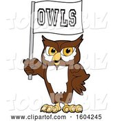 Vector Illustration of a Cartoon Owl School Mascot Holding a Flag by Mascot Junction