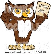 Vector Illustration of a Cartoon Owl School Mascot Holding a Report Card by Mascot Junction