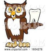 Vector Illustration of a Cartoon Owl School Mascot Holding a Tooth by Mascot Junction