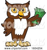 Vector Illustration of a Cartoon Owl School Mascot Holding Cash Money by Mascot Junction