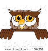 Vector Illustration of a Cartoon Owl School Mascot over a Sign by Mascot Junction