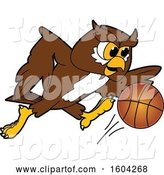 Vector Illustration of a Cartoon Owl School Mascot Playing Basketball by Mascot Junction