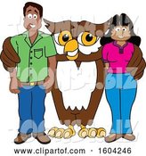 Vector Illustration of a Cartoon Owl School Mascot with Parents by Mascot Junction