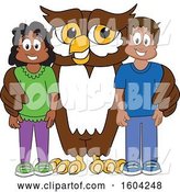 Vector Illustration of a Cartoon Owl School Mascot with Students by Mascot Junction