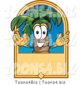 Vector Illustration of a Cartoon Palm Tree Mascot on a Blank Tan Label by Mascot Junction