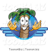 Vector Illustration of a Cartoon Palm Tree Mascot on a Blue Travel Business Logo by Toons4Biz