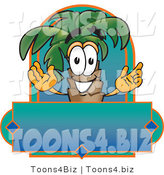 Vector Illustration of a Cartoon Palm Tree Mascot over a Blank Business Label by Mascot Junction