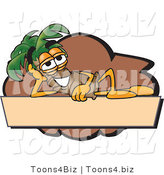 Vector Illustration of a Cartoon Palm Tree Mascot over a Blank Tan Business Label by Toons4Biz