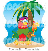 Vector Illustration of a Cartoon Parrot Mascot Drinking a Cocktail on a Tropical Beach by Mascot Junction