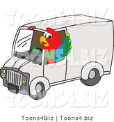 Vector Illustration of a Cartoon Parrot Mascot Driving a Delivery Van by Mascot Junction