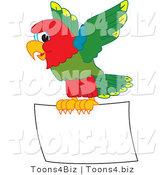 Vector Illustration of a Cartoon Parrot Mascot Flying a Blank Sign by Mascot Junction