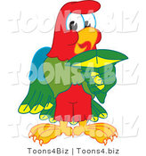 Vector Illustration of a Cartoon Parrot Mascot Holding a Shark Tooth by Mascot Junction