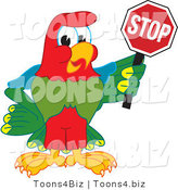 Vector Illustration of a Cartoon Parrot Mascot Holding a Stop Sign by Mascot Junction