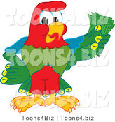 Vector Illustration of a Cartoon Parrot Mascot Holding Cash by Mascot Junction
