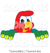 Vector Illustration of a Cartoon Parrot Mascot Looking over a Surface by Mascot Junction