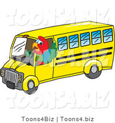 Vector Illustration of a Cartoon Parrot Mascot School Bus Driver by Mascot Junction