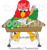 Vector Illustration of a Cartoon Parrot Mascot Taking a Quiz by Mascot Junction