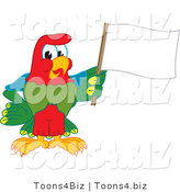 Vector Illustration of a Cartoon Parrot Mascot Waving a Blank Flag by Mascot Junction