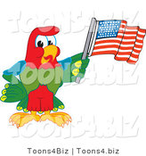 Vector Illustration of a Cartoon Parrot Mascot Waving an American Flag by Mascot Junction