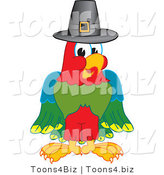 Vector Illustration of a Cartoon Parrot Mascot Wearing a Pilgrim Hat by Mascot Junction