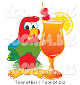 Vector Illustration of a Cartoon Parrot Mascot with a Fruity Cocktail by Toons4Biz